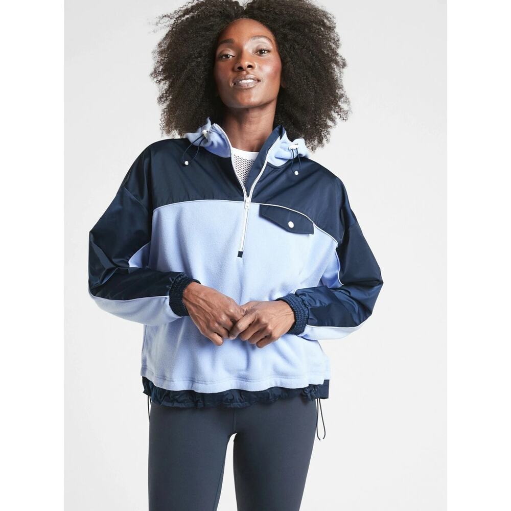 Athleta Two-Tone Light Blue and Navy Half-Zip Hoodie